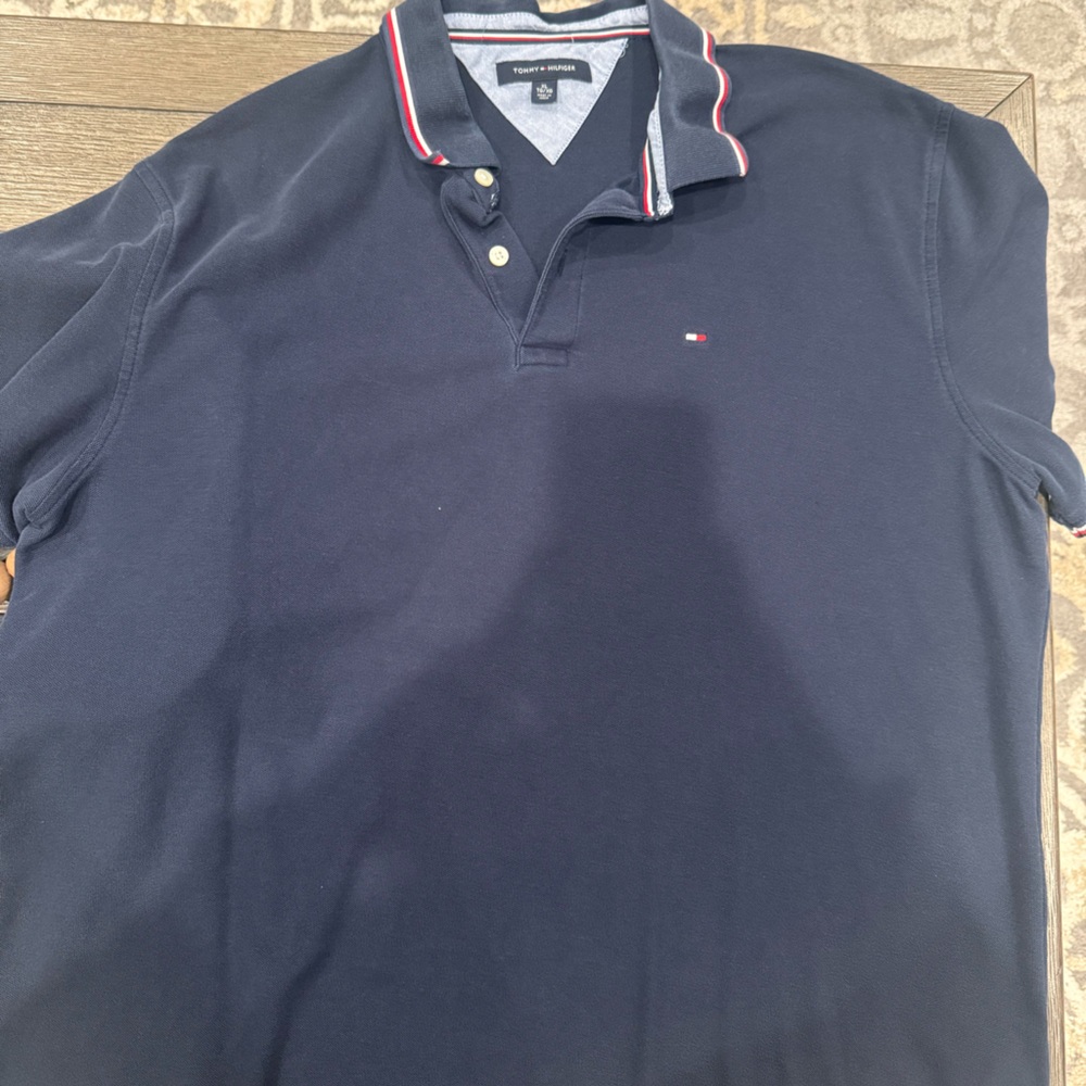 Tommy Hilfiger Men's Dark Blue Polo with Red Trim